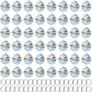 20mm Clear Crystal Ball Prism with 20 Pcs Metal Rings Sun Shine Catcher Rainbow